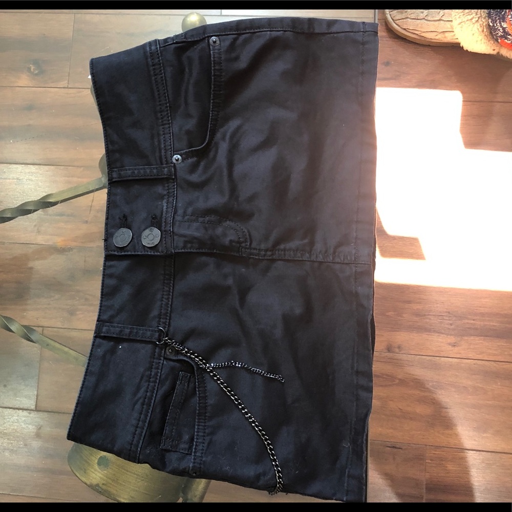 Black denim mini skirt
